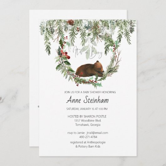 Invitation Saison d'hiver Bébé Garçon Douche (Devant / Derrière)