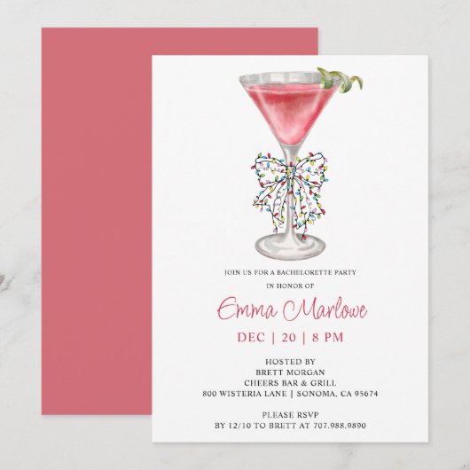 Invitation Saison Noël Bachelorette Cocktail Party (Devant / Derrière)
