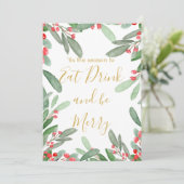 Invitation Saison Noël Green Holly Wreath Bright (Debout devant)