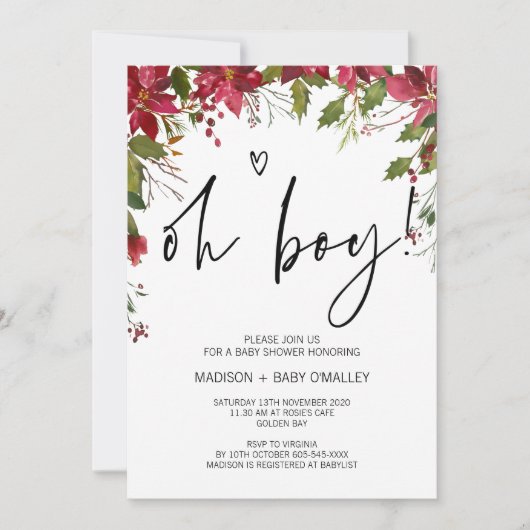 Invitation Saison Noël Oh Boy Baby shower (Devant)