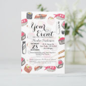 Invitation Saké à la mode mignon et baguettes de sushi (Debout devant)