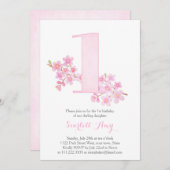 Invitation Sakura Cherry Blossom Fille 1er anniversaire (Devant / Derrière)