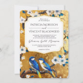 Invitation Sakura et Inséparables bleus sur le Mariage OR (Devant)