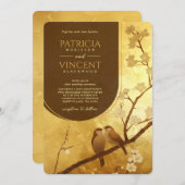 Invitation Sakura et Inséparables sur le Mariage OR (Devant / Derrière)