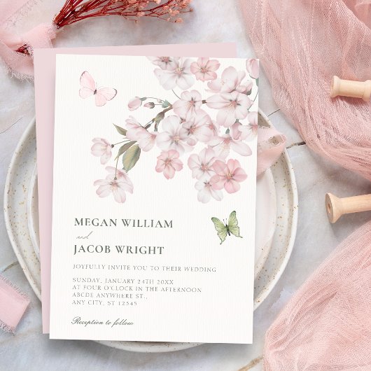 Invitation Sakura flowers bloom wedding