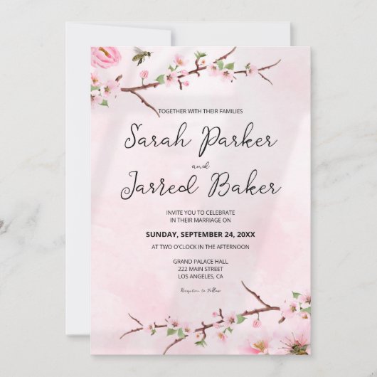 Invitation Sakura Japonaise Fleur de cerisier Mariage asiatiq (Devant)