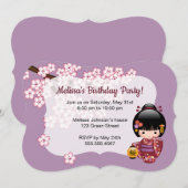 Invitation Sakura Kokeshi Doll Cute Geisha fête d'anniversair (Devant / Derrière)
