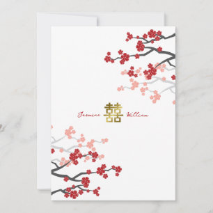 Invitation Sakura Rouge Double Bonheur Mariage Chinois
