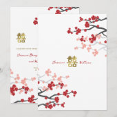 Invitation Sakura Rouge Double Bonheur Mariage Chinois (Devant / Derrière)