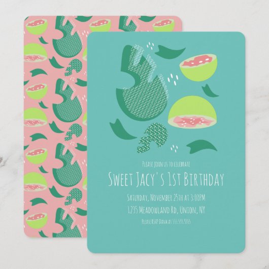 Invitation Salade de fruits mignonne goyave sucré Anniversair (Devant / Derrière)