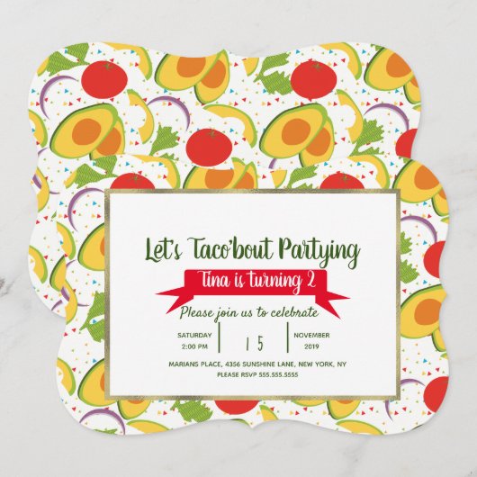 Invitation Salade Taco à propos de la fête Taco Anniversaire (Devant / Derrière)