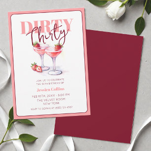 Invitation Sale fêtard Dirty Thirty Cocktail Rose Rouge 30e a