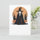 Invitation Sale mystique Chat noir avec Citrouille (Debout devant)