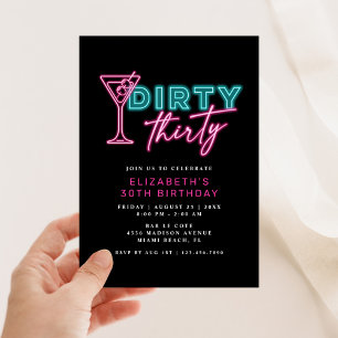 Invitation Sale Trentaine Néon Bleu & Rose 30e Anniversaire