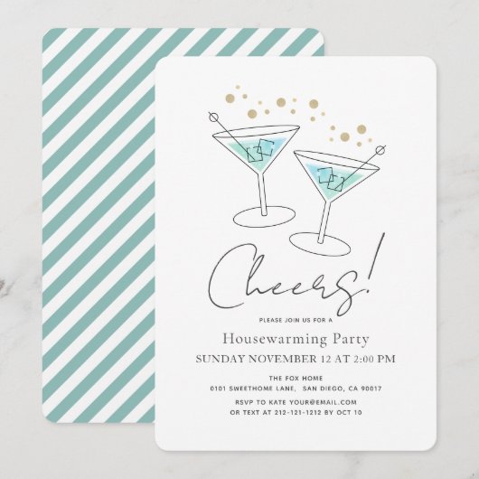 Invitation Salers Turquoise Blue House Cocktail Party (Devant / Derrière)