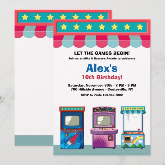 Invitation Salle d'Arcade Anniversaire (Devant / Derrière)