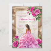 Invitation Salle de bal royale rose Fuschia Floral Quinceañer (Devant)