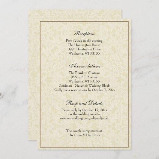 Invitation Salle De Réception De Mariage Classique Simple Et  (Devant / Derrière)