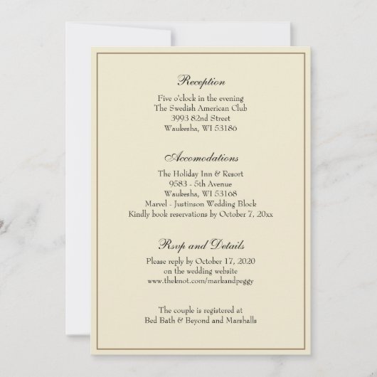Invitation Salle De Réception De Mariage Classique Simple Et (Devant)