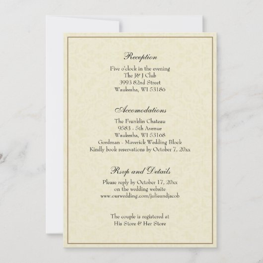 Invitation Salle De Réception De Mariage Classique Simple Et  (Devant)