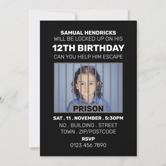 Invitation Salle d'évasion à thème de la prison, fête d'anniv (Devant)