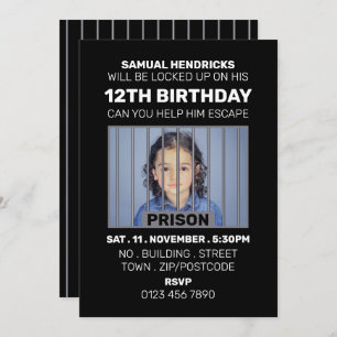 Invitation Salle d'évasion à thème de la prison, fête d'anniv