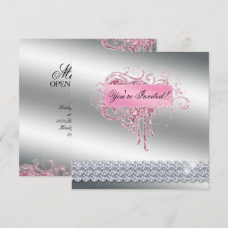 Invitation Salon à ongles élégant Parties scintillant rose Bl
