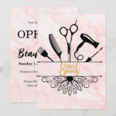Invitation Salon de beauté en marbre rose Grand ouverture (Devant / Derrière)
