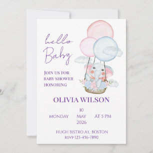 Invitation Salon de bébé éléphant dans un ballon aérien