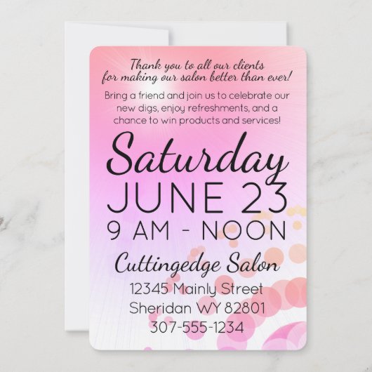 Invitation Salon de coiffure coiffeur flamboyant ouverture (Dos)