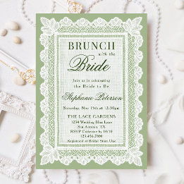Invitation Salon de mariage vintage vert sauge et dentelle bl