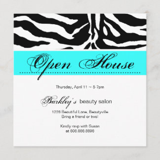 Invitation Salon Open House Ad Zebra Blue