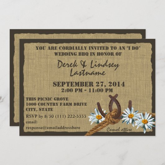 Invitation Salons et fer à cheval Réception de mariage barbec (Devant / Derrière)