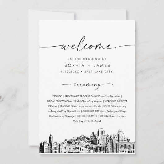 Invitation Salt Lake City Skyline Wedding Program 5x7 Card (Devant)