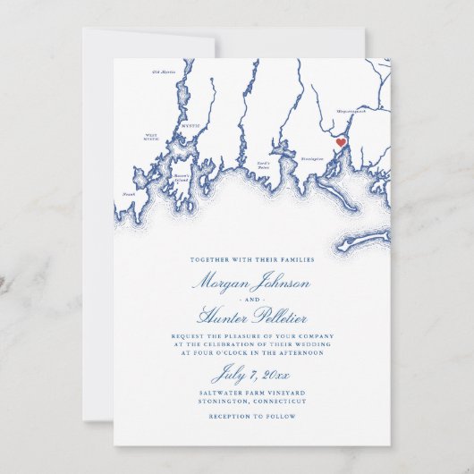Invitation Saltwater Farm Vineyard Stonington CT Blue Mariage (Devant)