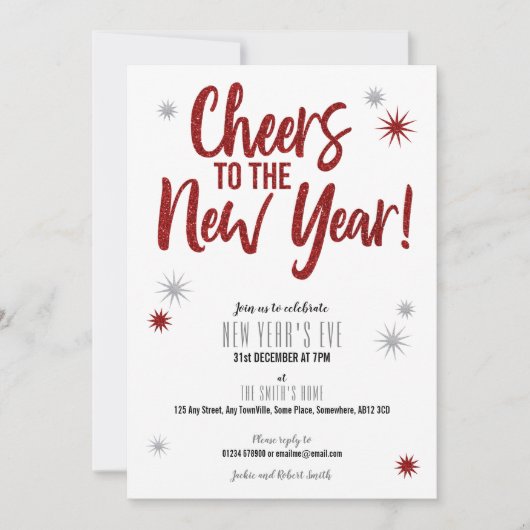 Invitation Salue l'invitation Silver & Red New Year's Eve (Devant)