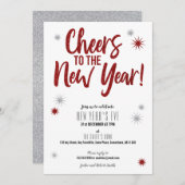 Invitation Salue l'invitation Silver & Red New Year's Eve (Devant / Derrière)