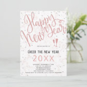 Invitation Saluez le New Year Rose Gold Marble Party (Debout devant)