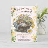 Invitation Salut ! Cute Kitten Floral Kitty Chat 1er annivers (Debout devant)