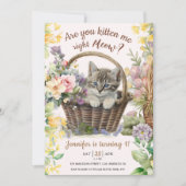 Invitation Salut ! Floral Cute Kitten Girl Chat 1er anniversa (Devant)