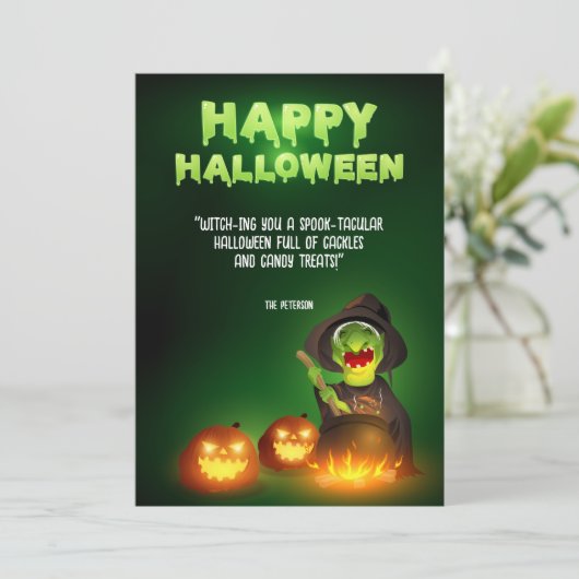 Invitation Salutation Witchy Brew Cauldron et Jack-o-Lanterns (Debout devant)
