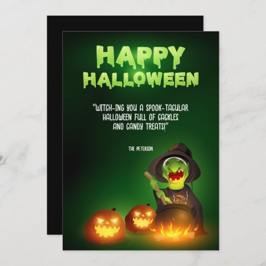 Invitation Salutation Witchy Brew Cauldron et Jack-o-Lanterns (Devant / Derrière)