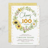 Invitation Salutations 100 ans Sunflower Ladies 100e annivers (Devant / Derrière)