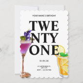 Invitation Salutations 21e anniversaire fille Cocktail photo (Devant)