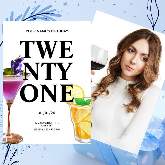 Invitation Salutations 21e anniversaire fille Cocktail photo