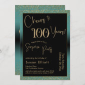 Invitation Salutations à 100 Anniversaire Surprise, Turquoise (Devant / Derrière)