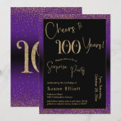 Invitation Salutations à 100 ans Surprise Anniversaire fête v (Devant / Derrière)