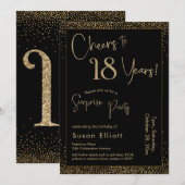 Invitation Salutations à 18 ans Surprise Anniversaire Noir (Devant / Derrière)