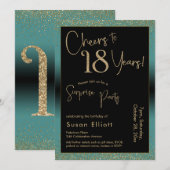 Invitation Salutations à 18 ans Surprise Anniversaire, Turquo (Devant / Derrière)