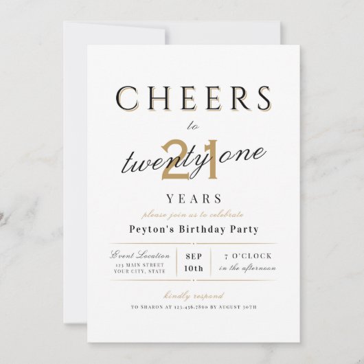 Invitation Salutations à 21 ans élégant moderne classe annive (Devant)